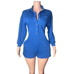 727/Blue Women's Button-Up Romper